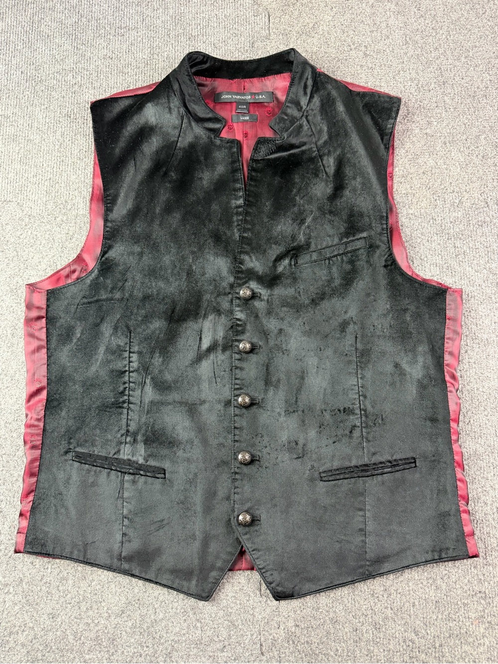 John Varvatos * USA Luxe Mens Cotton Blend Velvet Waistcoat Vest Size 40R Black